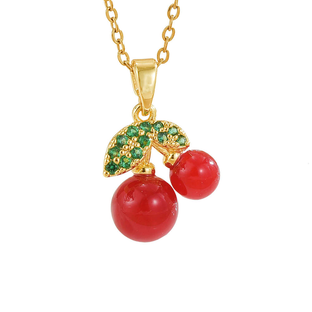 Elegant And Sweet Girl Student Cute Gift Red Cherry Fruit Necklace Collarbone Titanium Steel Chain For Women 994