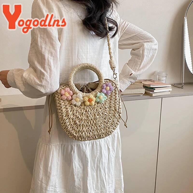 Yogodlns Straw Bags Women Summer Hand-Woven Rattan Handmade Woven Purse Wicker Beach Bag Bohemia Bali Handbag bolsos mimbre