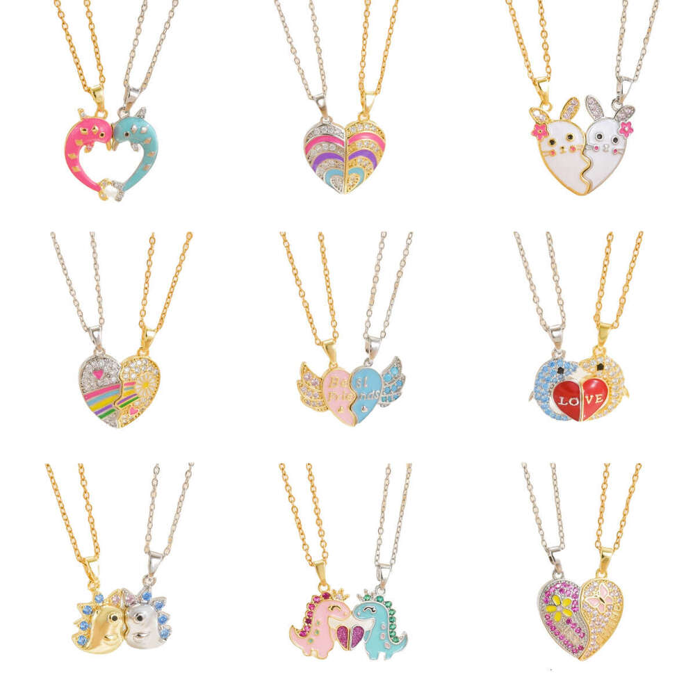 New Copper Gold-Plated Good Friends Cartoon Rainbow Heart Magnetic Creative Necklace, Connectable Clavicle Chain C79