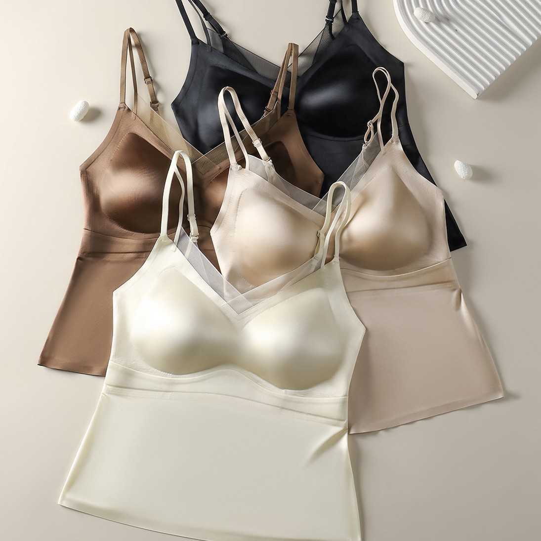 Authentic 5603 Live Traceless Satin Silk Care Outer Wear with Built-in Bra Pads No Needed Camisole Vest