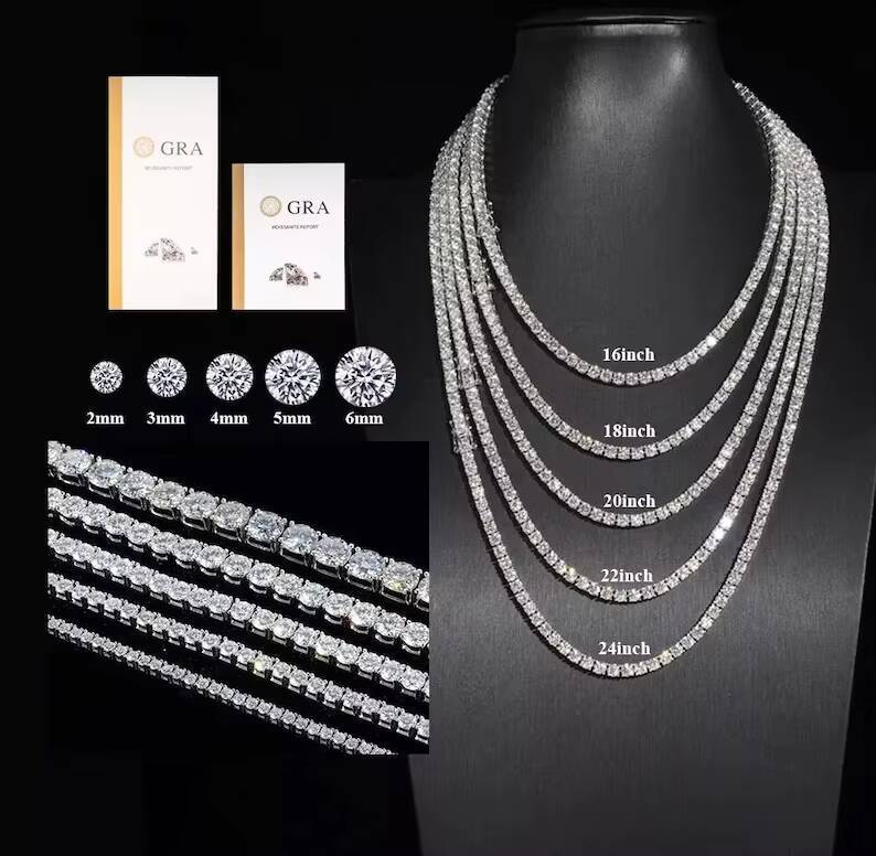 Wholesale Price 3-6MM Tennis Necklace Luxury Hiphop Custom S925 Moissanite Tennis Chain