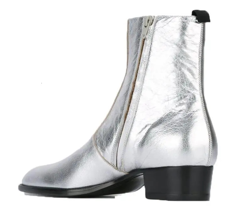 men boots Spring and autumn personality fashion gold and silver Chelsea cowboy boots men fashion boots zip 250715