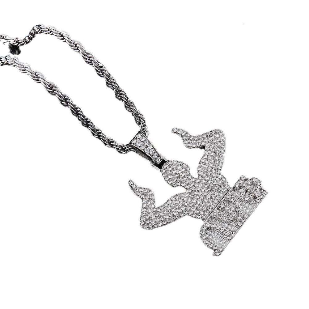 Hot Selling Full Dia Letter Pendant Hip Hop Trendy Personalized Alloy Rhinestone Braided Chain Necklace