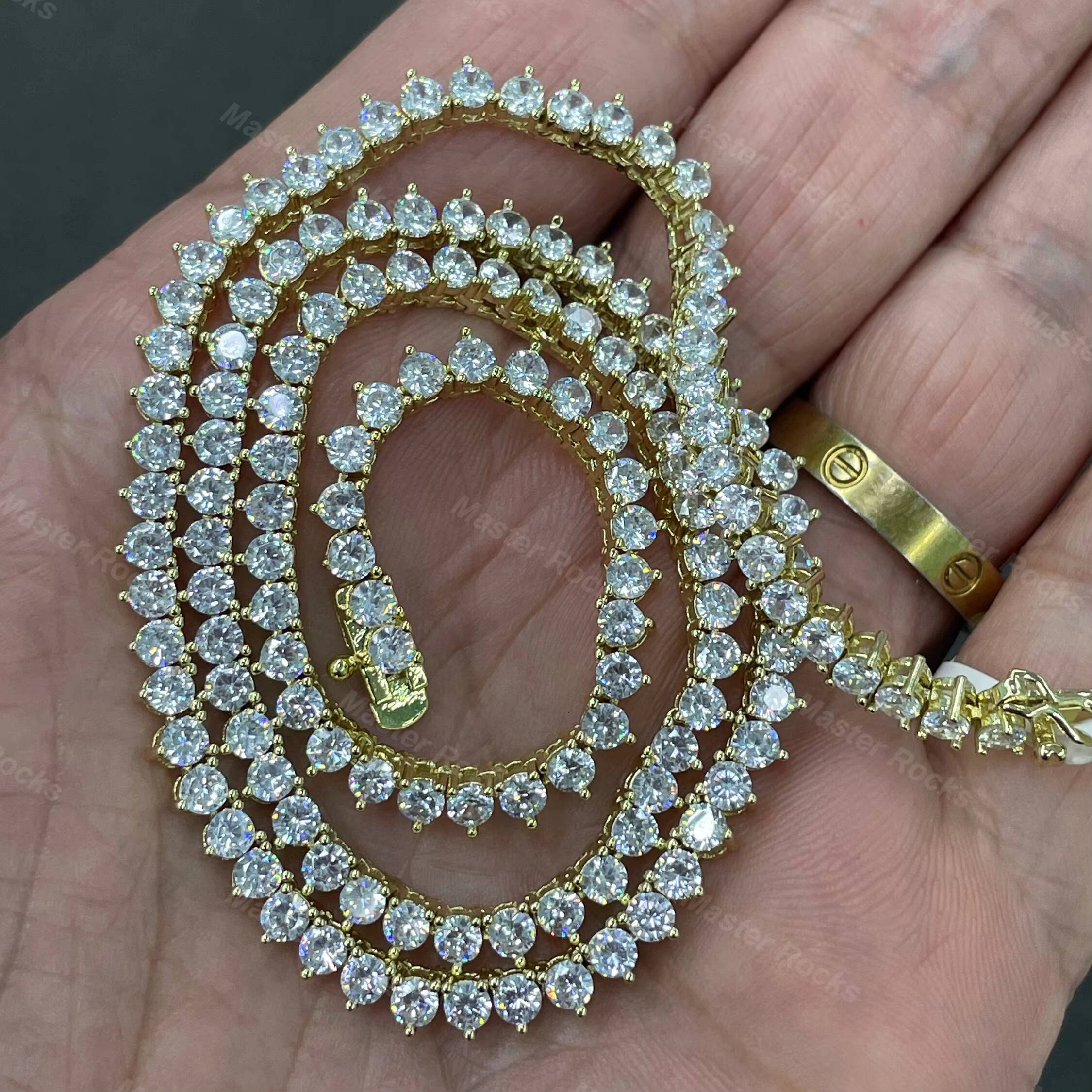Real Gold Jewelry for Men Women 4mm Moissanite Tennis Chain Vvs Mens 14k Gold Clustered Tennis Chain