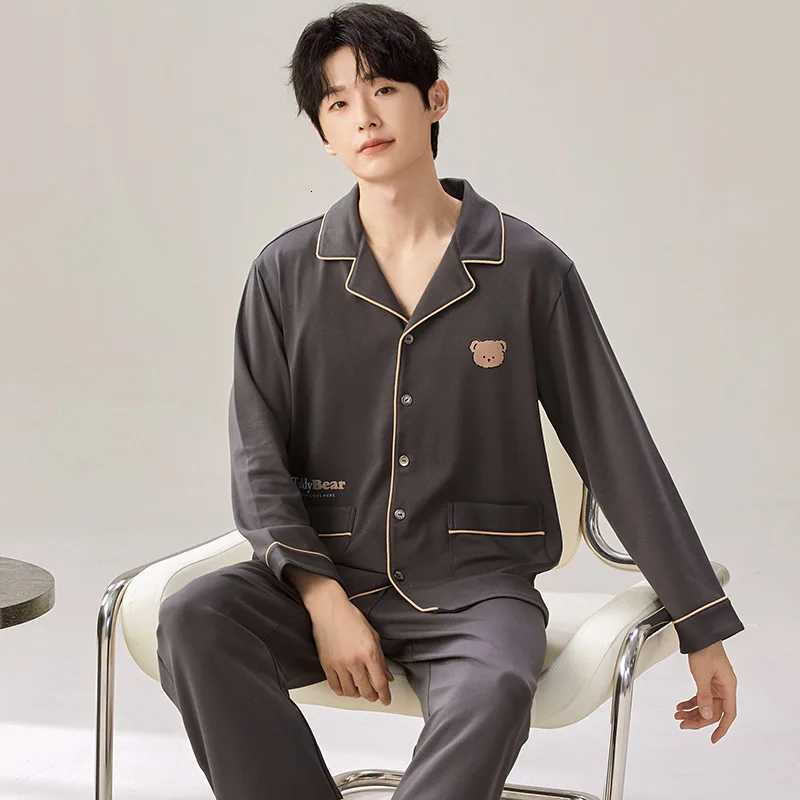 3XL Plus Size 00% Cotton Pajamas Set for Men Autumn Winter Long Sleeve Men Elegant Luxury Pajama Casual Loungewear for Boys W250717