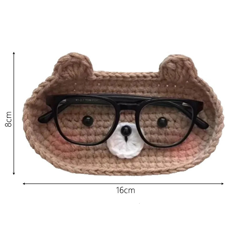 Handmade Crochet Eyeglasses Holder Cartoon Eyeglass Tray Funny Decorative Glasses Stand Crochet Bear Tray Desktop Decoration 250716