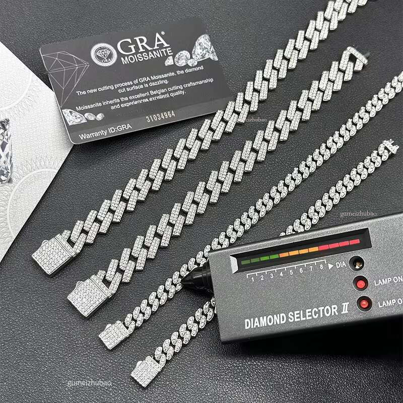 Top jewelry necklace bracelet8mm 10mm 12mm sterling Sier Necklace Gold Plated Iced Out Hiphop Spring Clasp Moissanite Dia Cuban Link Chain