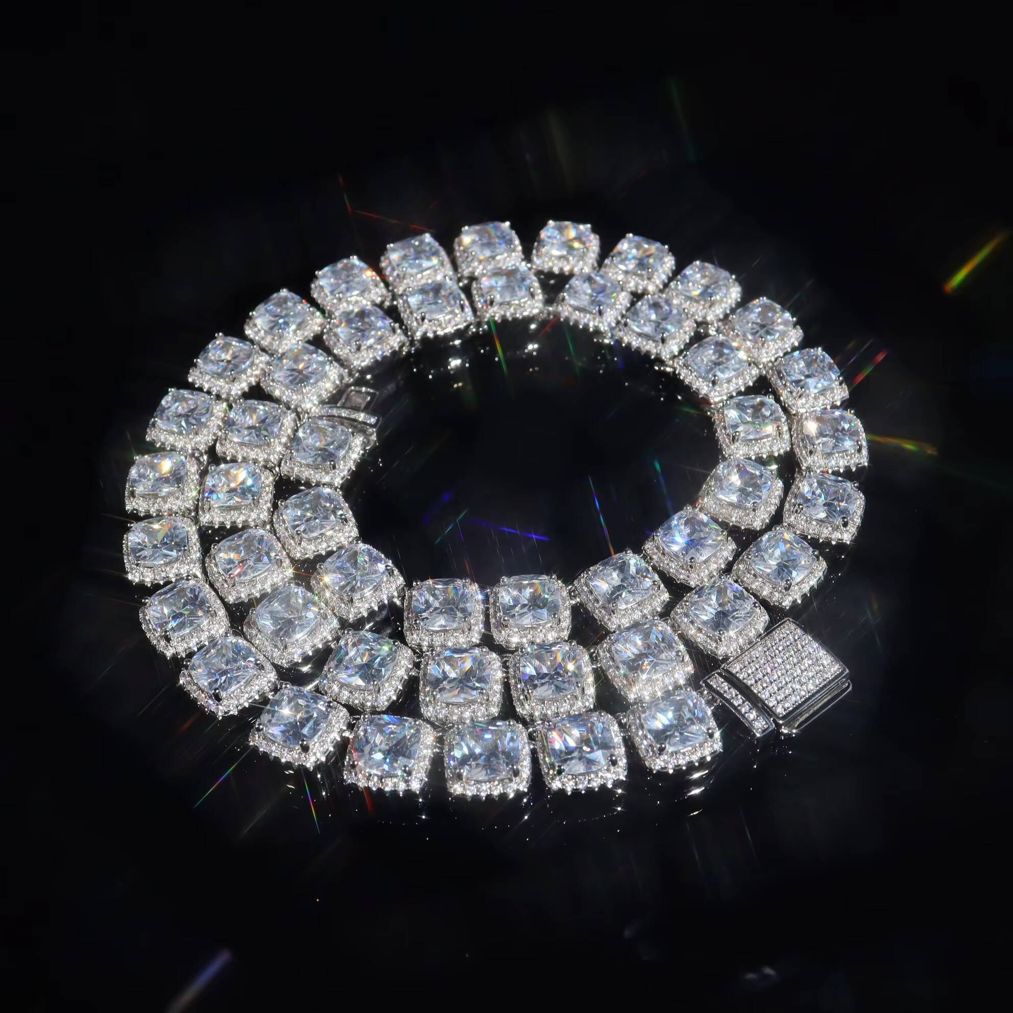 Hip Hop OEM 12mm Wide Iced Out Moissanite Tennis Chain Rock Sugar Chain Moissanite S925 Sterling Silver Fashion Necklace