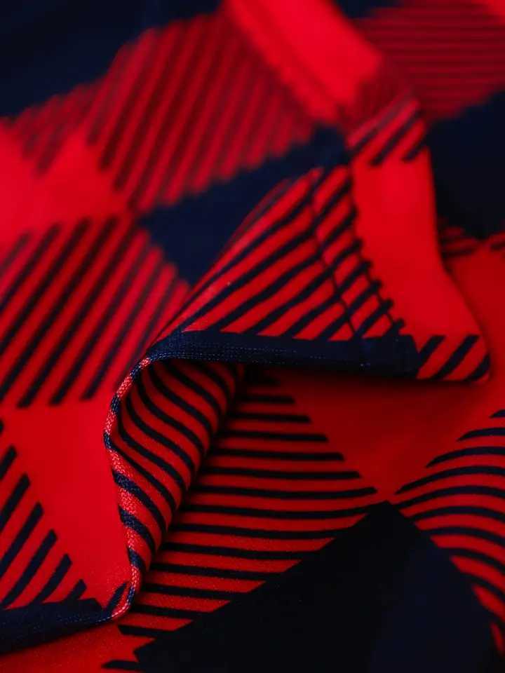 3-Piece Mens Checkered Pajama Set - Short-Sleeve Top + Shorts + Pants Black/Red/White Retro Style - Summer Comfort Lounge Wear W250717