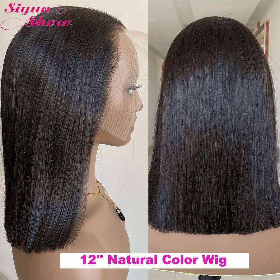 Raw Vieamese Bone Straight Wigs Double Drawn Short Bob Human Hair Pre Plucked HD Transparent Lace Frontal Wig Ombre Brown