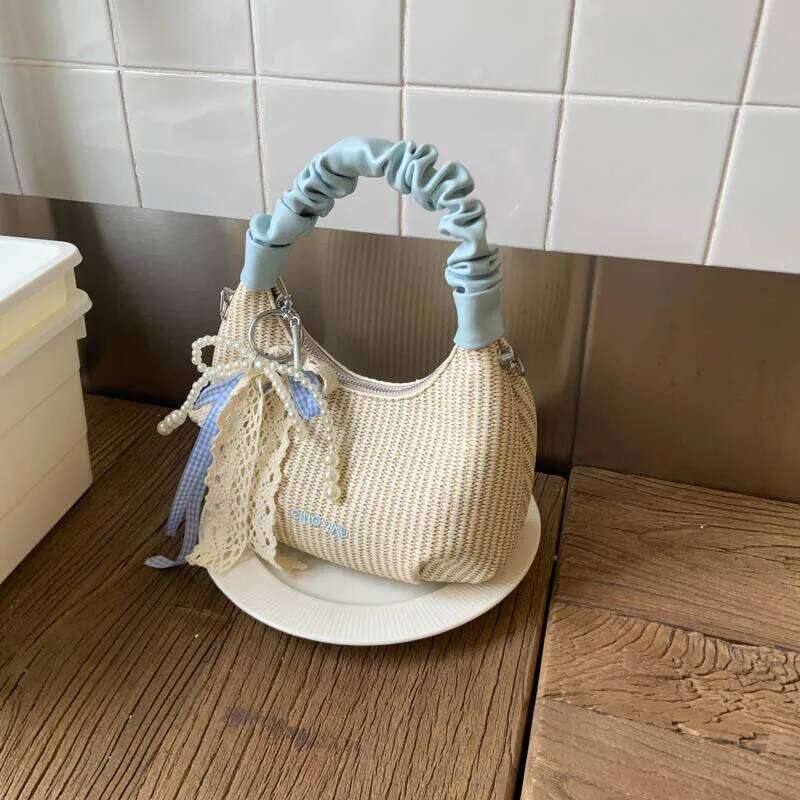 2025 Summer Women's Woven Pleated Handbag Fashion Chain Crossbody Shoulder Casual Versatile Purse Tote Bag For Ladies