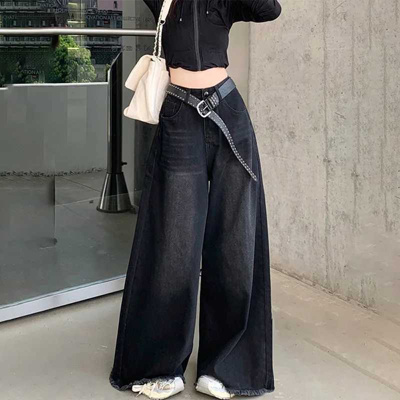 Hot Girl Baggy Jeans Feminina Y2k Street Vintage Washed To Make Old Fried Straight Wide-Leg Denim Pants For Women R250716