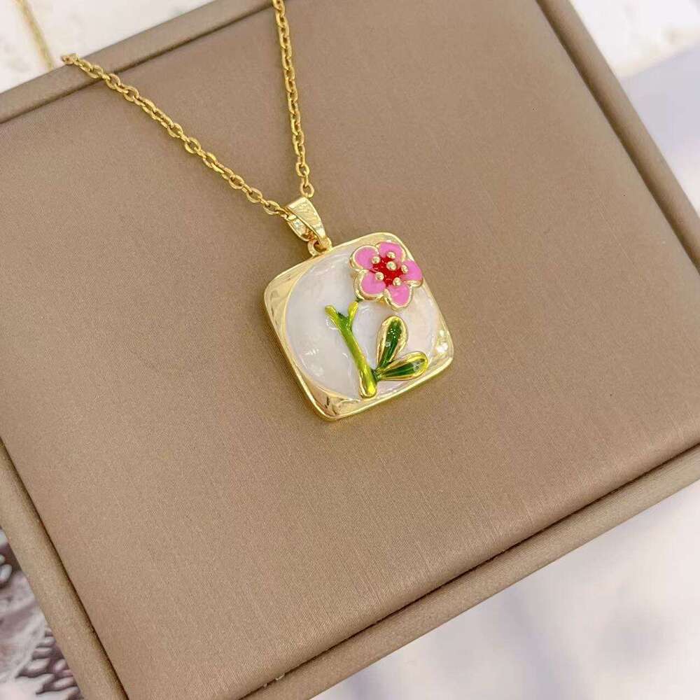 Monet Garden French High-End Oil Painting Vintage Style Flower Pendant Fashion Niche Necklace 0E9