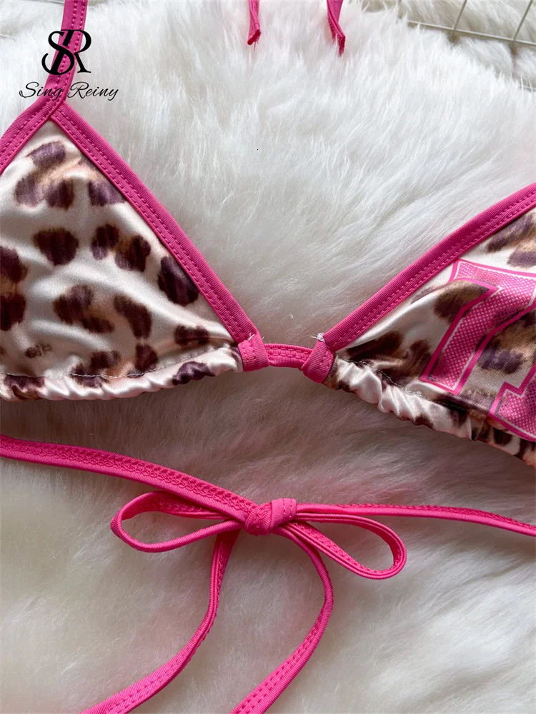 SINGREINY Leopard Bikini sweet Three Piece Set Halter BrSlim ShortsMini Briefs 2024 Women LaceUp Backless Sexy Suits 250714