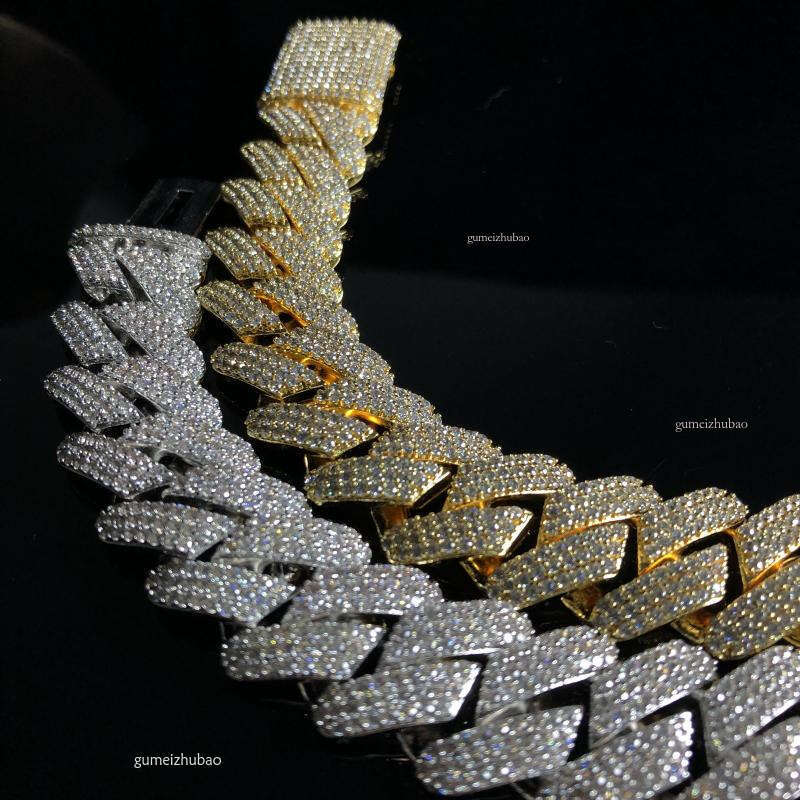 Hip hop jewelry bracelet necklace Moissanite necklace3 rows Hiphop iced out prong cuban link chain