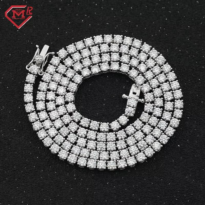 Silver Moissanite Tennis Necklace Pass Diamond Tester 925 Silver Diamond Chain Iced Moissanite Tennis Chain for Men Women