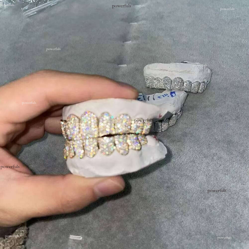 Custom Made Hip Hop Iced Out Sterling sier Jewelry Permanent Cut VVS Moissanite Dias Teeth Mouth Grillz