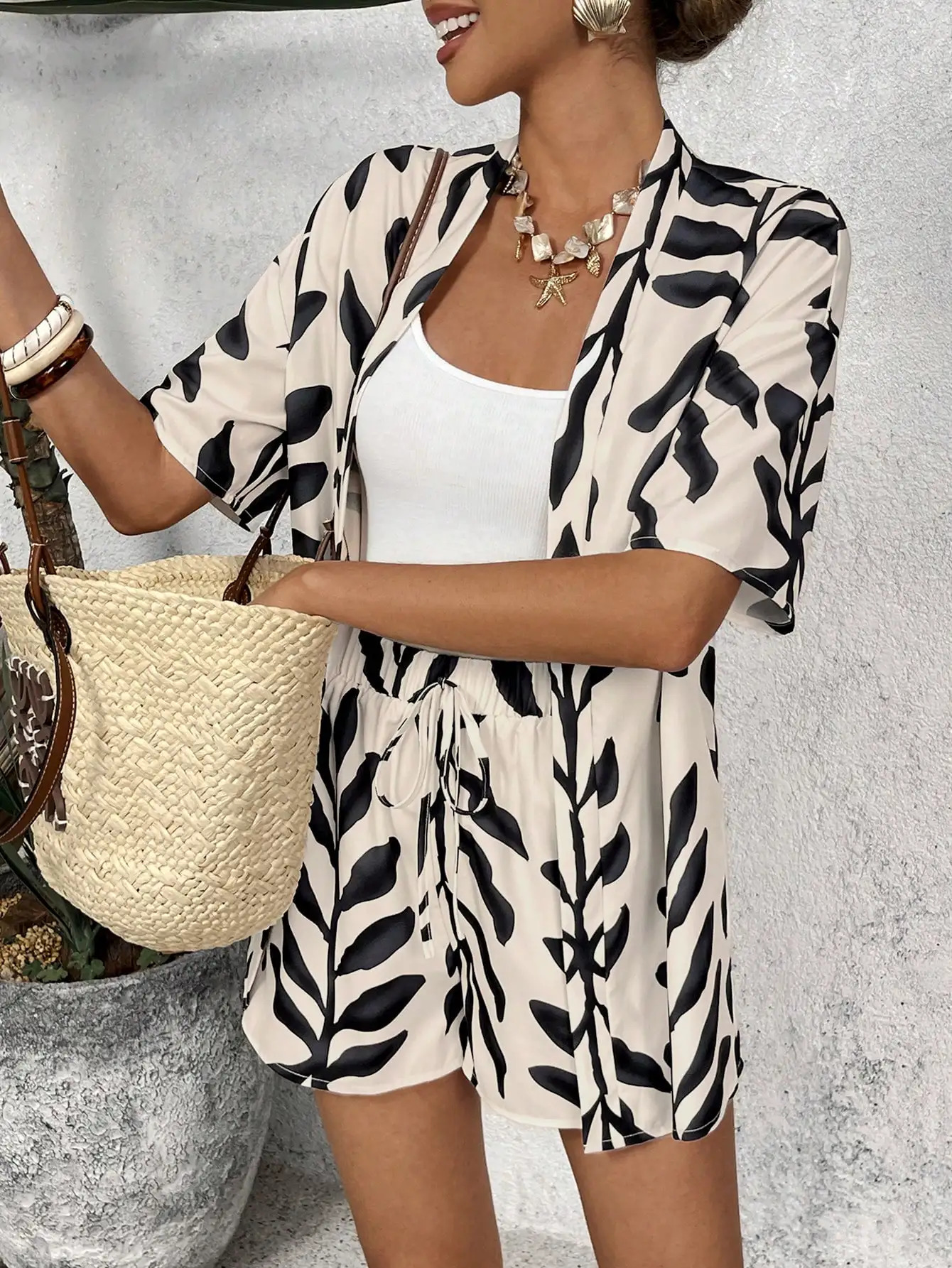 Woman Lady Set Casual Geometric Blouse Holiday Loose Shorts Short Sets 2 Piece Outfit Summer Womens suit Good Selling 250714