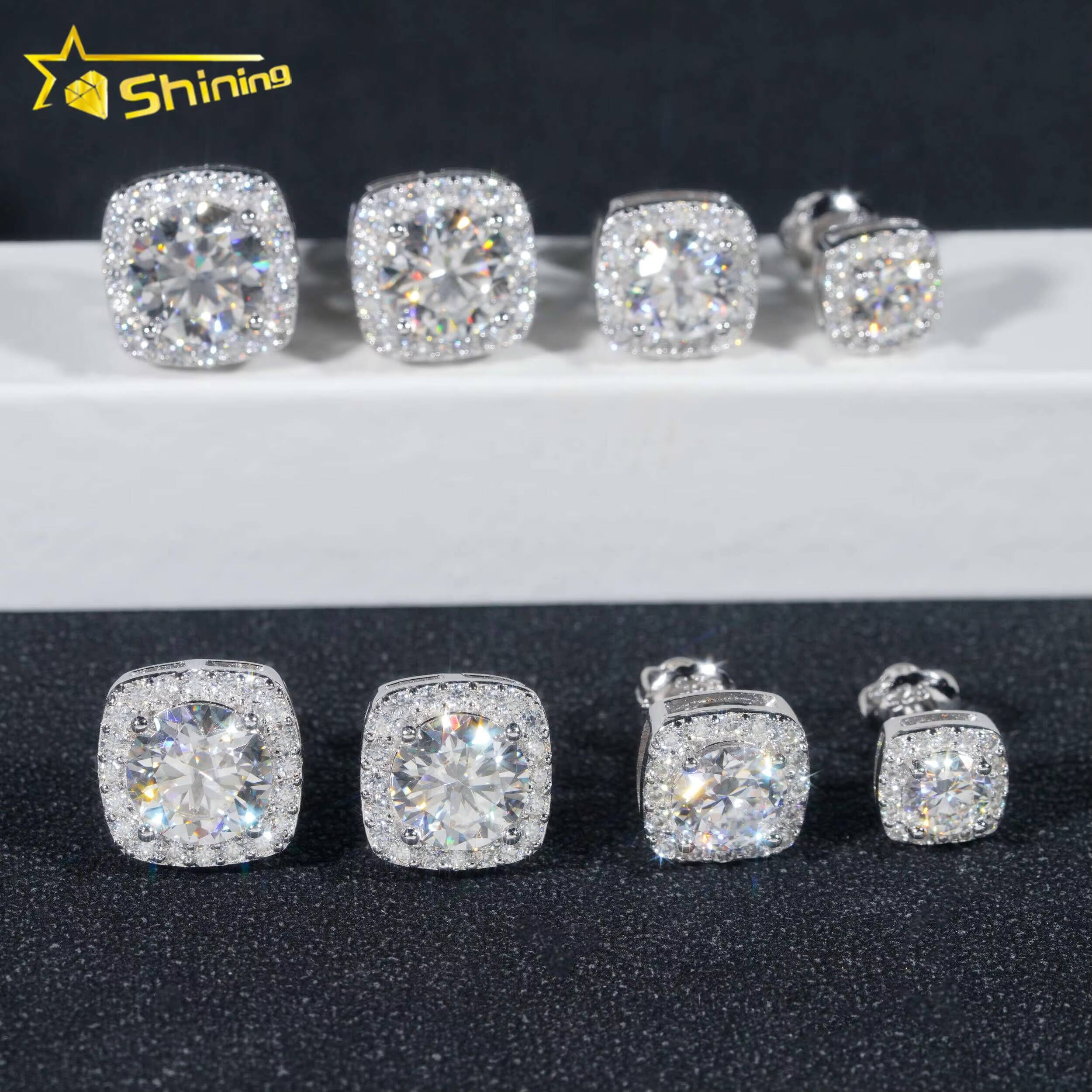 Ready to Ship Pass Diamond Tester Hot Selling Fine Jewelry 925 Sterling Silver Hip Hop VVS Moissanite Stud Earrings