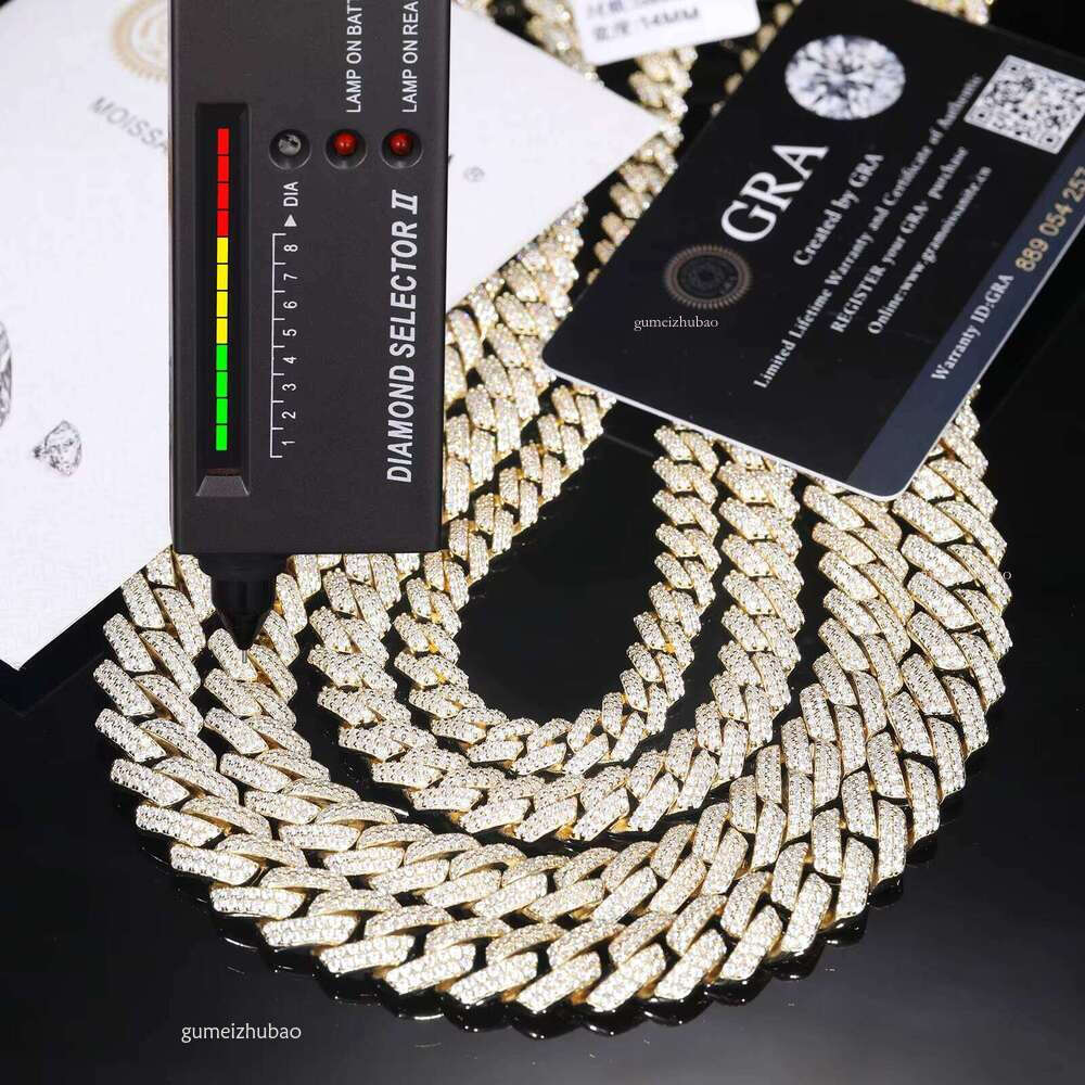 Designer necklaceBoy Hip-Hop Accessories 8mm-14mm 14k Gold and Sier 2 Rows VVS Cubic Zirconia Iced Cuban Chain Necklace