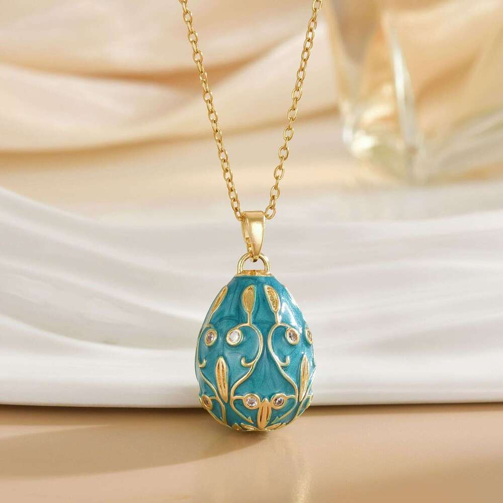 New Russian Style Colorful Egg Oil Drop Geometric Creative Pendant High Color Retention Copper Plated Jewelry Elegant Versatile Necklace 915