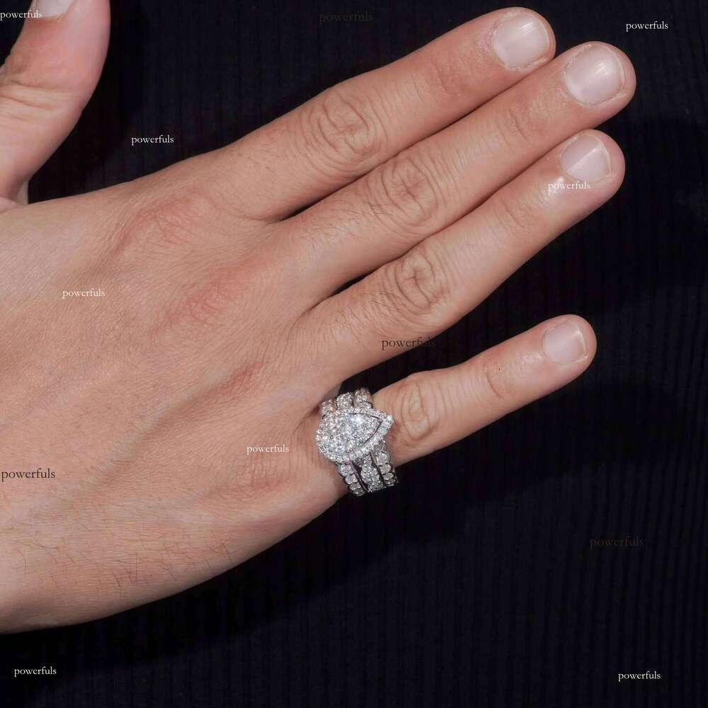 Trendy Sier Rhodium Plated Custom Full VVS Moissanite Dia Wedding Engagement Rings Set for Women