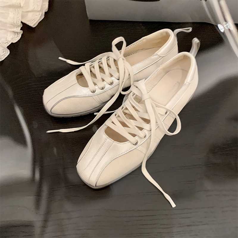 Cowhide Version ~ Su Yinyin Same Style Functional Square Toe Lace-up Ballet with Hidden Wedge Casual Mary Jane Shoes for Women ddmysaturn