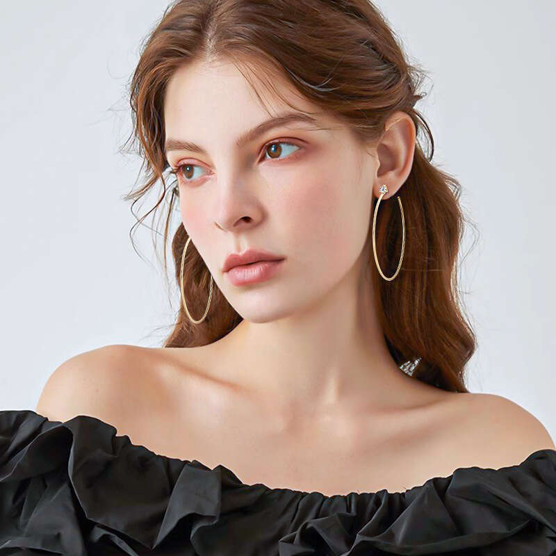 Trendy Internet Celebrity Hoop S Pure Sier Moissanite High Niche Style Exaggerated Earrings For Women Non-Fading A61