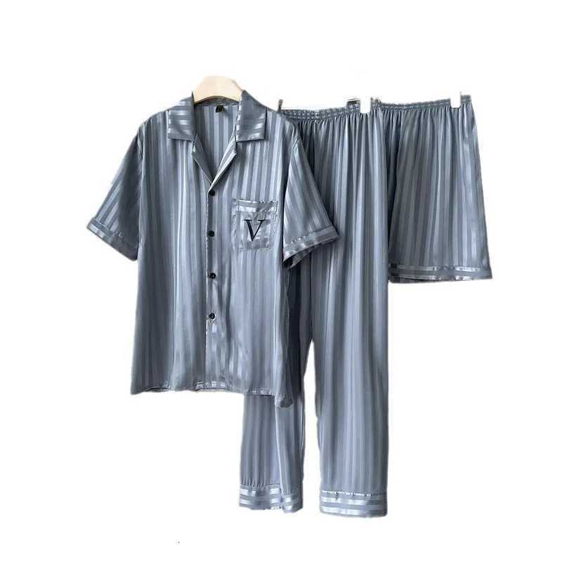 Spring Summer New Men 3PCS Pajamas Set Sleepwear Short Sleeve Trouser Suit Loungewear Loose Silk Satin Home Clothes Pajamas Set W250717