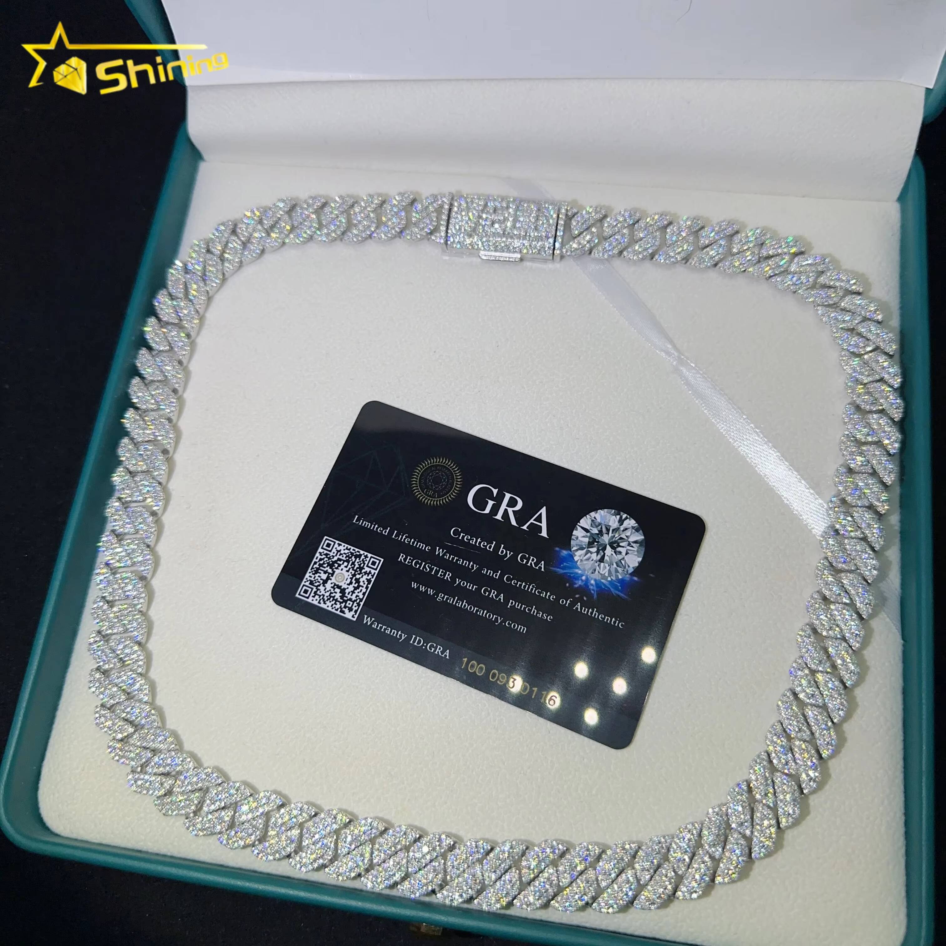 Pass Tester VVS Moissanite Lab Diamond Silver 925 Cuban Necklace and Chain Hip Hop Iced Out Jewelry 10mm Cuban Link Chain