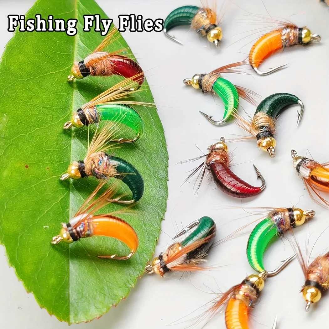 Artificial Dry Fly 5Pcs/10Pcs- Brass Nymph(Light Green/Dark green/Red/Orange) Bait for Bass Salmon Trout Fishing Lure Z250717