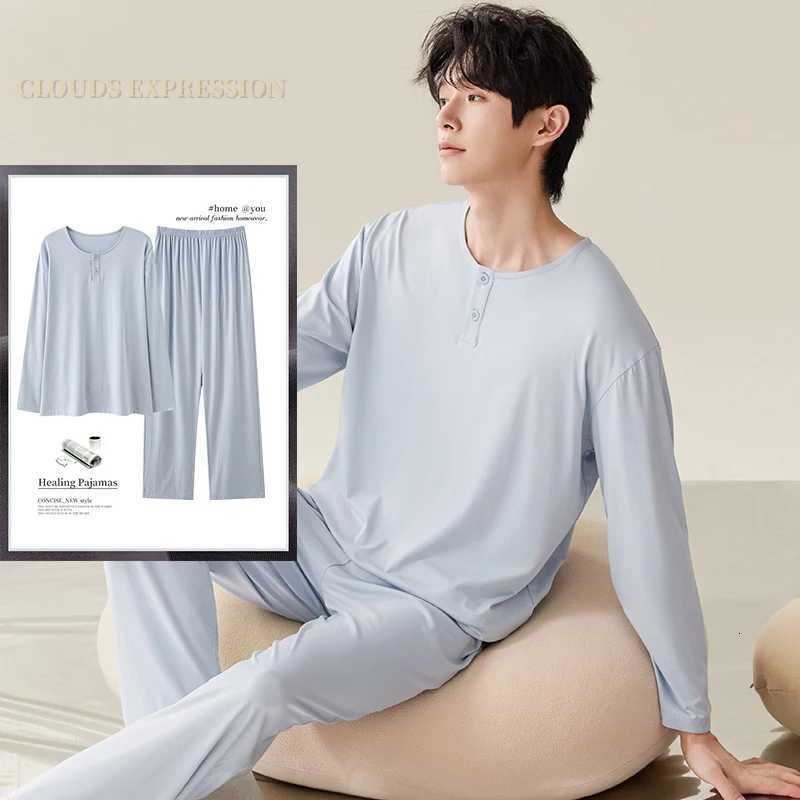 Spring Autumn Knitted Pjs Long-sleeved Mens Pajama Sets Male Pajamas Plaid Loungewear For Masculine Sleepwear Home PJ Clothing W250717