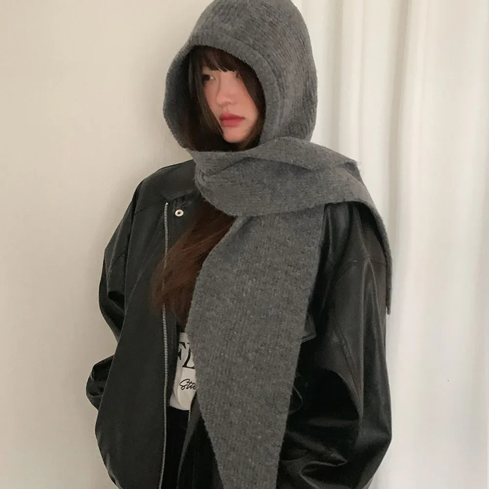 Korean Balaclava bonnet beanies y2k Hat scarf one-piece thickened warm retro Neck protection winter accessories knitted Law hat 250717