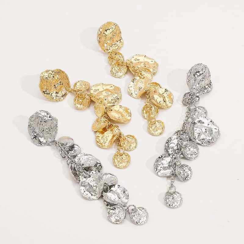 Vintage Metal Geometric Round Drop Earring for Women Exaggerated Gold Color Long Circle Pendant Earrings Jewelry Accessories 250716