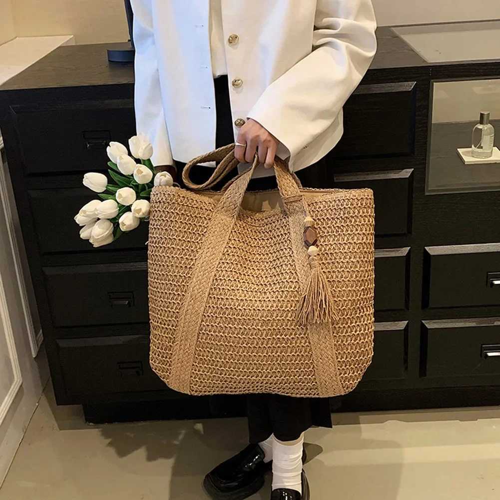Summer Straw Bag for Women Handmade Woven Shoulder Bag Large Capacity Tote Bags with Pendant Armpit Bag Top-handle Handbag Purse Z250717