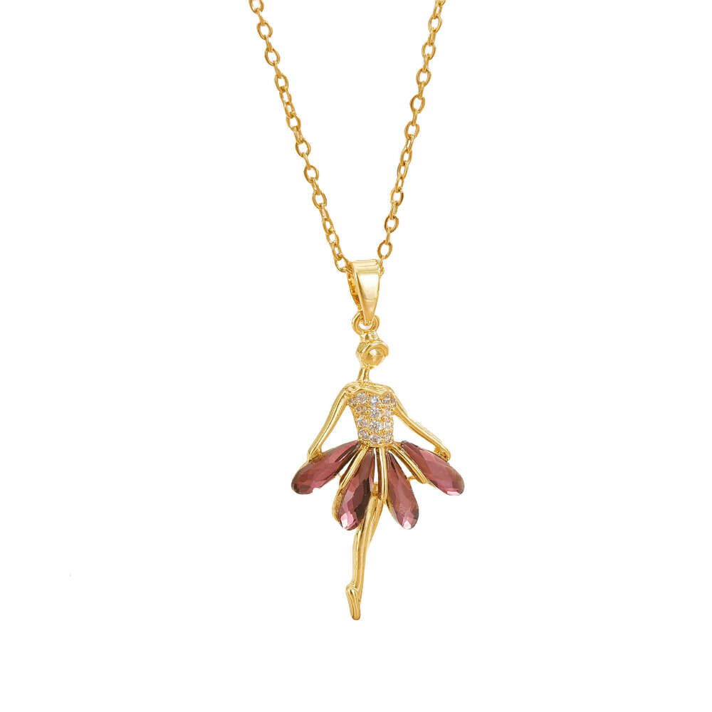 Colorful Crystal Ballet Girl Necklace For Women Versatile High-End Feel Titanium Steel Non-Fading Jewelry 942