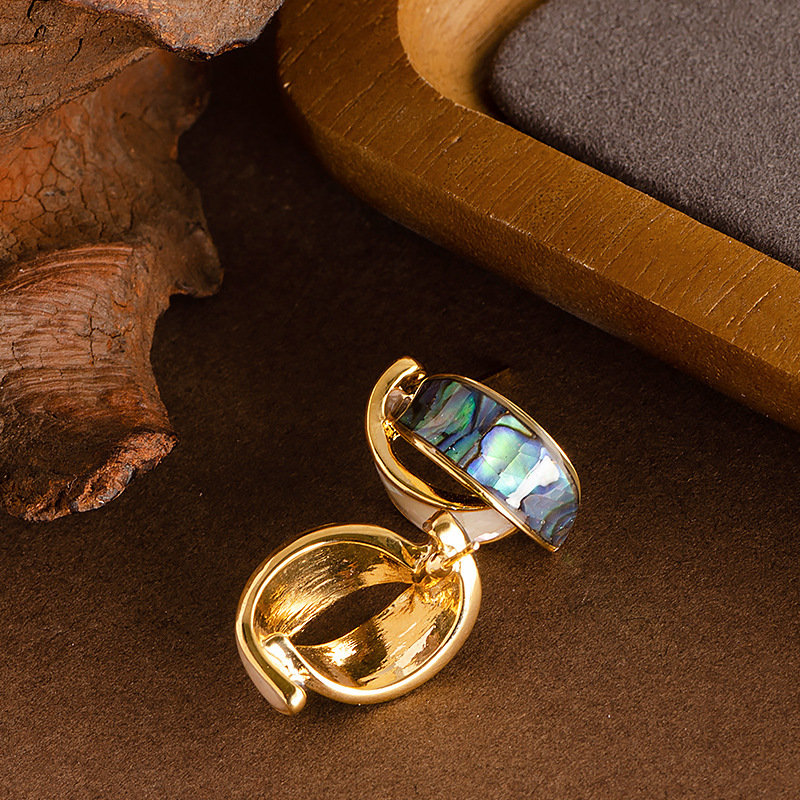 French Fashion Inlaid Natural Abalone Shell Oil Drop Sier Needle Elegant Versatile High-end Alloy Earrings