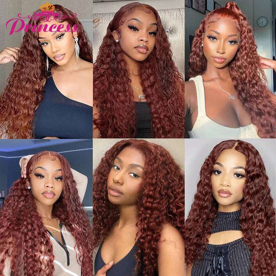 Princess 34 Inch Reddish Brown 13x6 HD Frontal Wig Colored Deep Wave 13x4 Lace Front Human Hair Wigs
