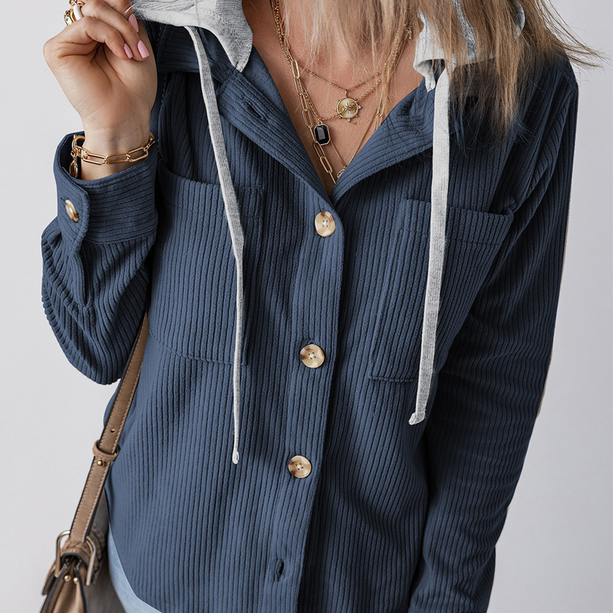 new Free shipping designer coat for women Collar buckle cardigan purse fashionable hooded drawstring striped jacket