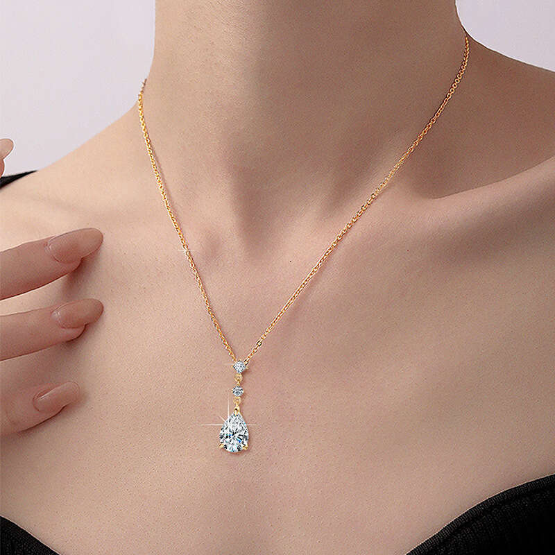 D Color Moissanite Water Drop Pendant Ocean Heart Niche High-End Feel S Pure Sier Necklace 789