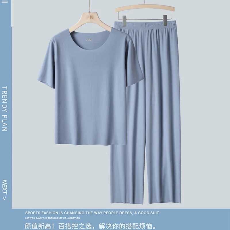 Couple Ice Silk Set Men Pajamas Short Solid Women Nightshirts Long Pants Sleepwear W250717