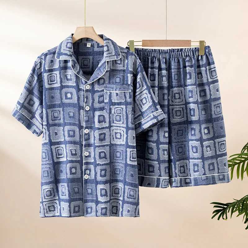2025 New Summer Mens Pajama Set 100% Cotton Thin Jacquard Exquisite Short Sleeve Shorts Two Piece Set Loose Large Home Clothes W250717