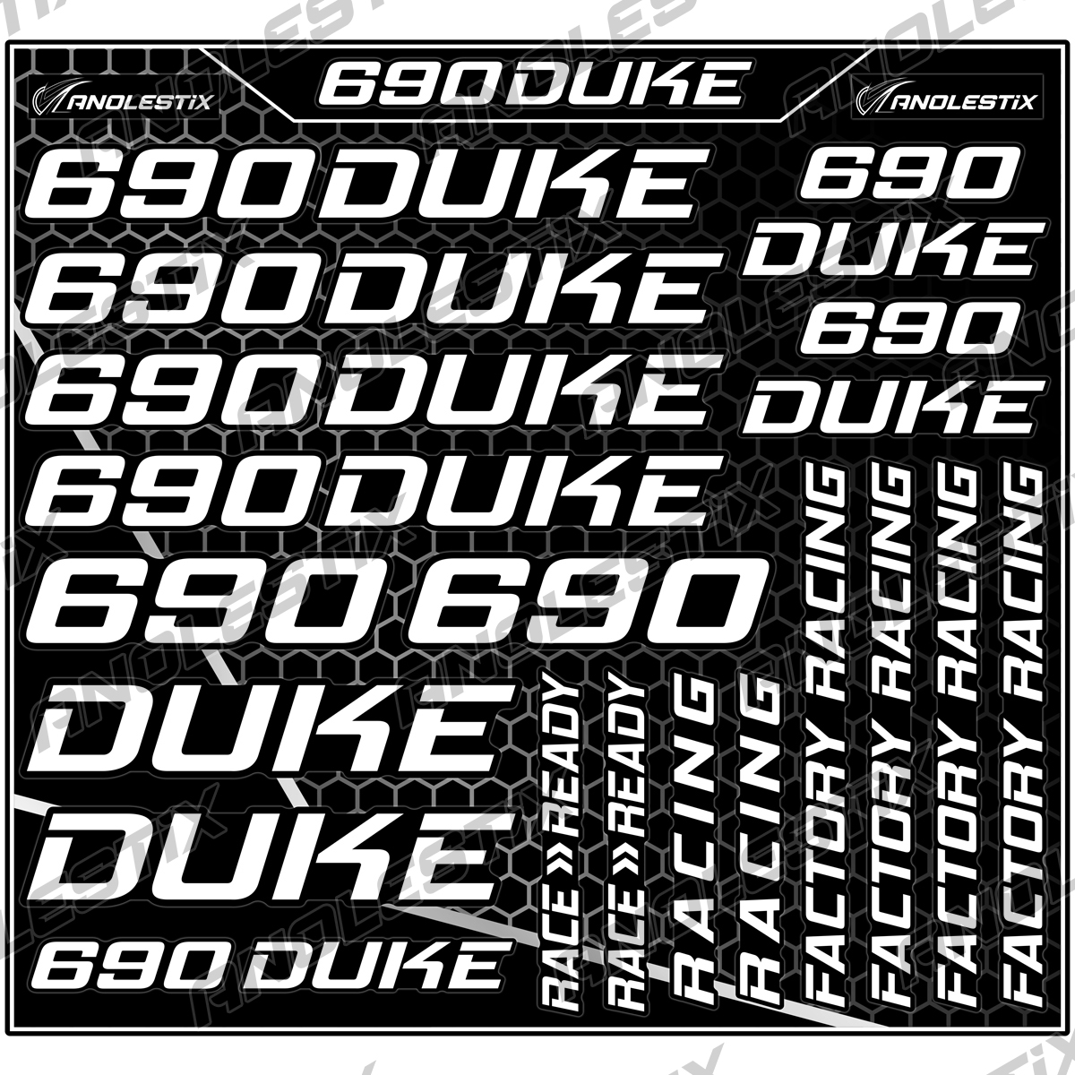 AnoleStix Vinyl Motocross Motorcycle Stickers Logo Set Emblem Tank Helmet Decals For KTM Duke 690