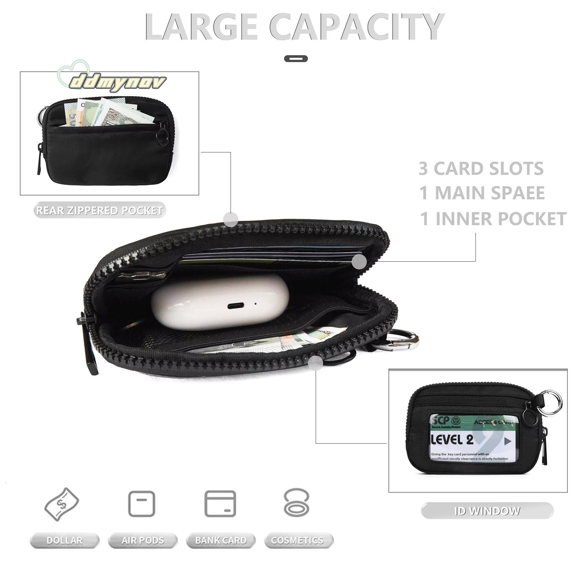 Womens Keychain The Iris Waterproof Nylon Wallet Pouch Wristlet Zip Card Case with Clear ID Window ddmynov