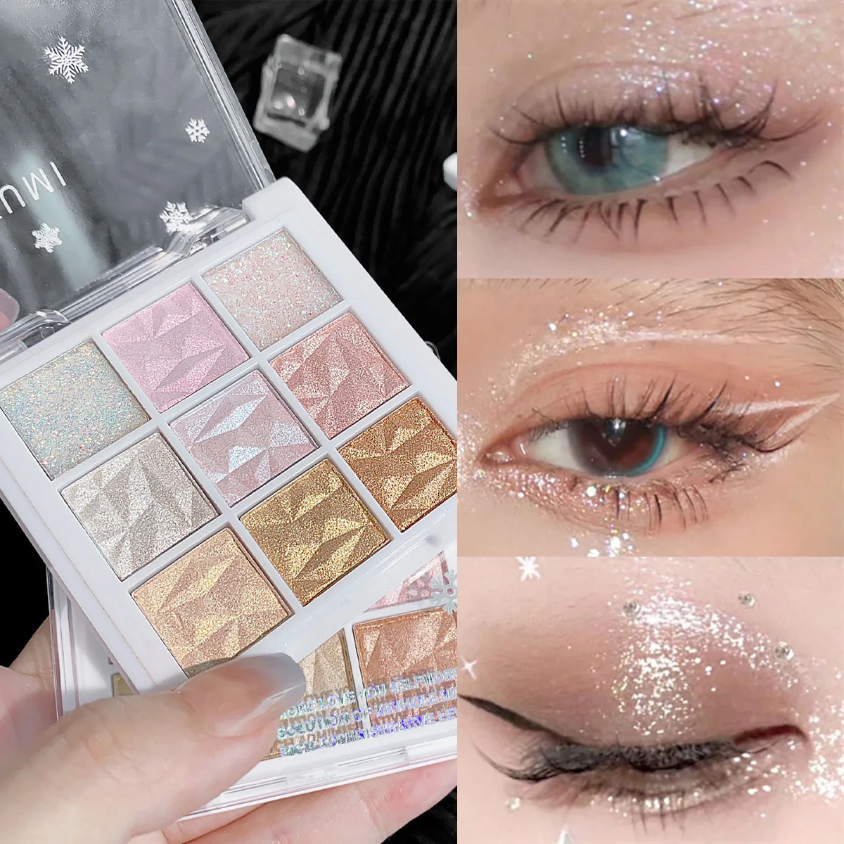Nine-color fine glitter eyeshadow palette Pearlescent fine glitter lasting color highlight eye highlights 250712