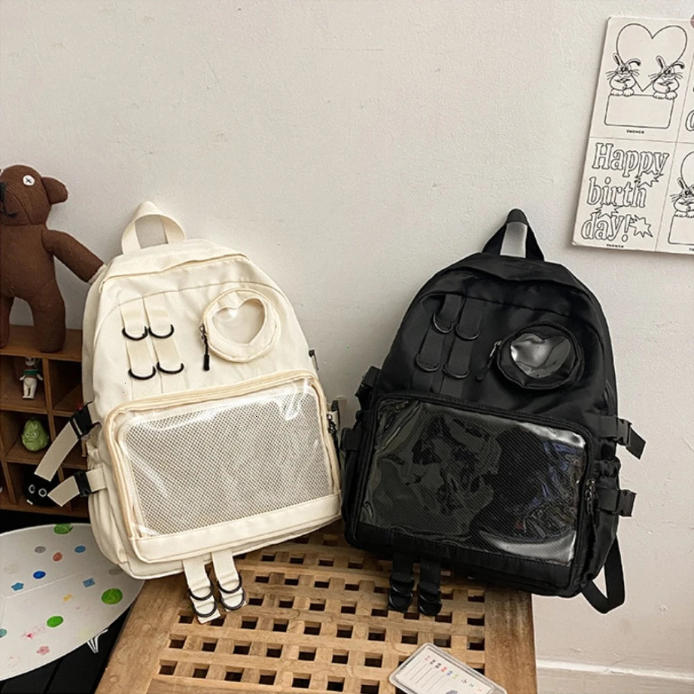 Collage Style School Bag For Teenage Girl Itabag Kawaii Backpack Transparent Love Heart JK Backpack Women 2024 Laptop Bag 250714