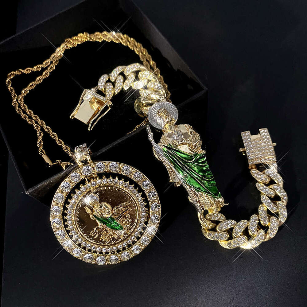 New St. Jude Necklace for Men and Women Fashion Alloy Rhinestone Pendant Exquisite Set