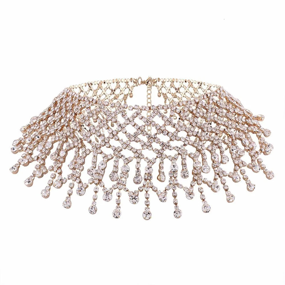 Fashion Shining Crystal Neck Jewelry Rhinestone Tassel Necklace On The Neck For Women Party Accessories 250716