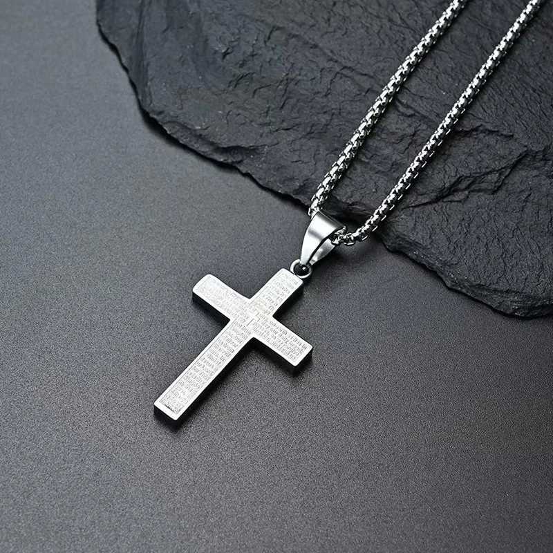 Stainless Steel The Lords Prayer Cross Pendant Necklace For Men Women Christian Prayer Jewelry Accessories XJ250717