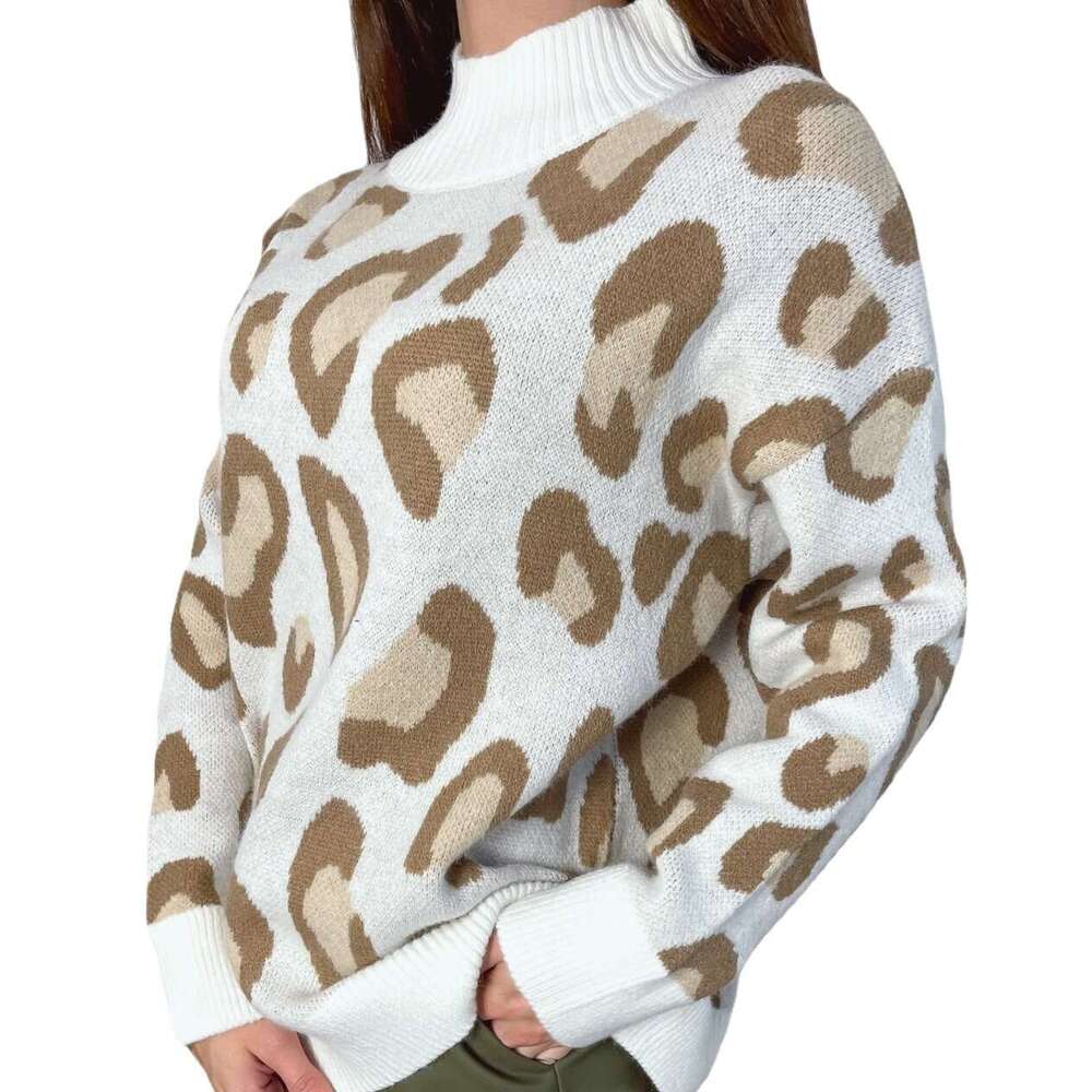 Leopard Print Sweater For Women Autumn Winter Thick Knitted Pullover Top Ins Commuting B5